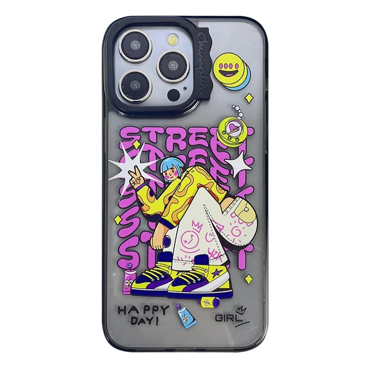 For iPhone 15 Pro Case Wave Lens Frame PC + TPU Pattern Mobile Phone Cover