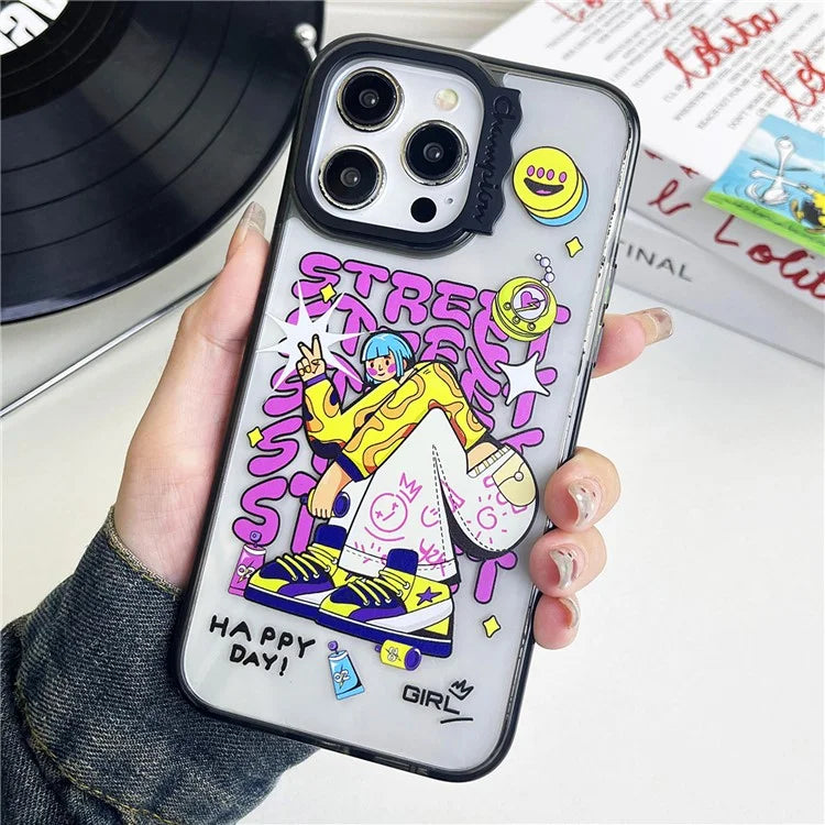For iPhone 15 Pro Case Wave Lens Frame PC + TPU Pattern Mobile Phone Cover