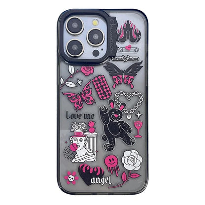 For iPhone 15 Pro Case Wave Lens Frame PC + TPU Pattern Mobile Phone Cover