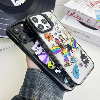 For iPhone 15 Pro Case Wave Lens Frame PC + TPU Pattern Mobile Phone Cover