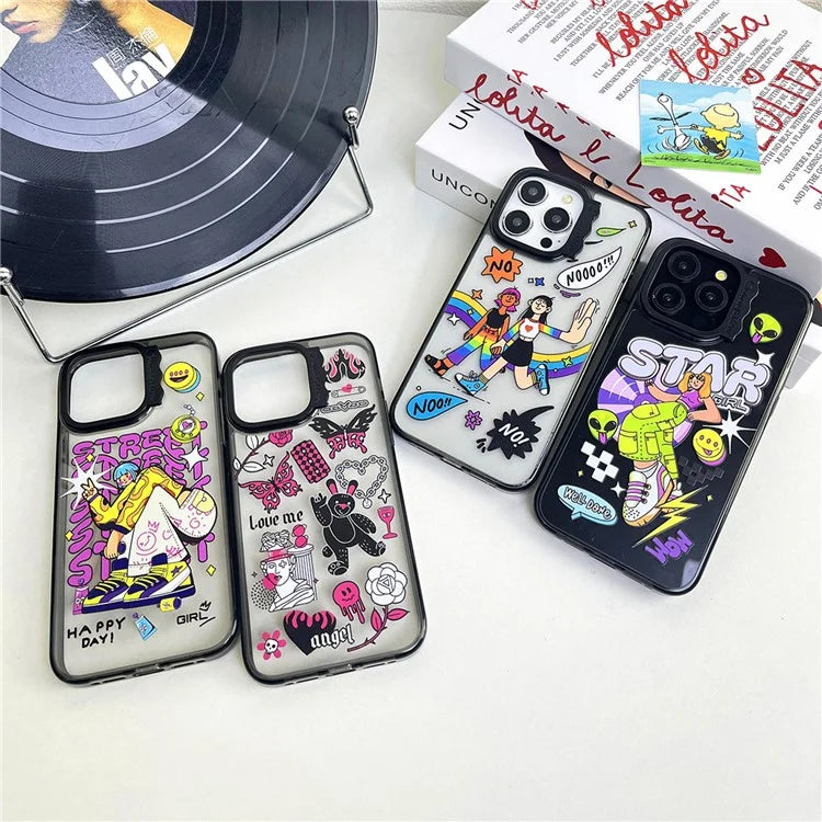 For iPhone 15 Pro Case Wave Lens Frame PC + TPU Pattern Mobile Phone Cover