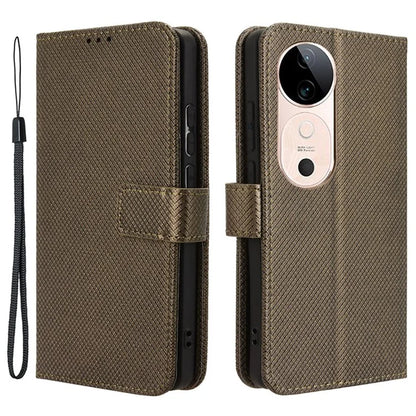 For vivo S19 5G Case PU Leather Diamond Texture Protective Phone Cover