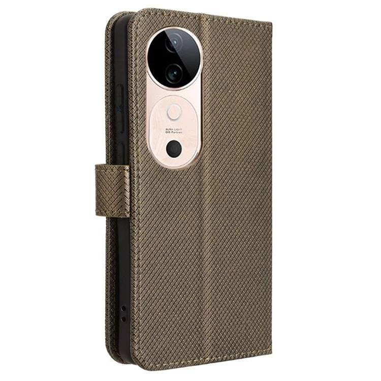 For vivo S19 5G Case PU Leather Diamond Texture Protective Phone Cover