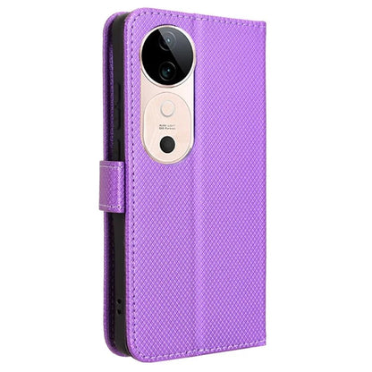 For vivo S19 5G Case PU Leather Diamond Texture Protective Phone Cover