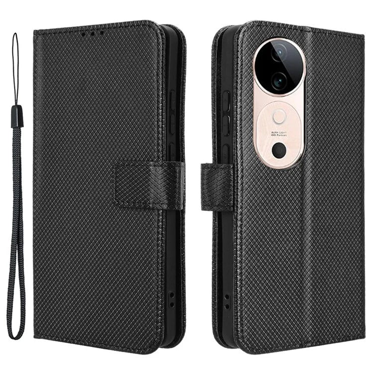 For vivo S19 5G Case PU Leather Diamond Texture Protective Phone Cover