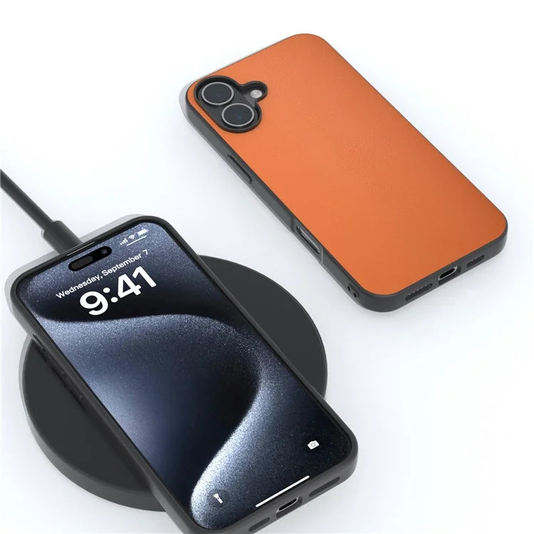 For iPhone 16 Plus Case Anti-Drop PU Leather Coated TPU+PC Phone Cover