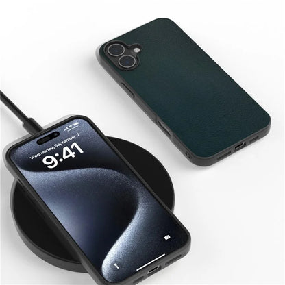 For iPhone 16 Plus Case Anti-Drop PU Leather Coated TPU+PC Phone Cover