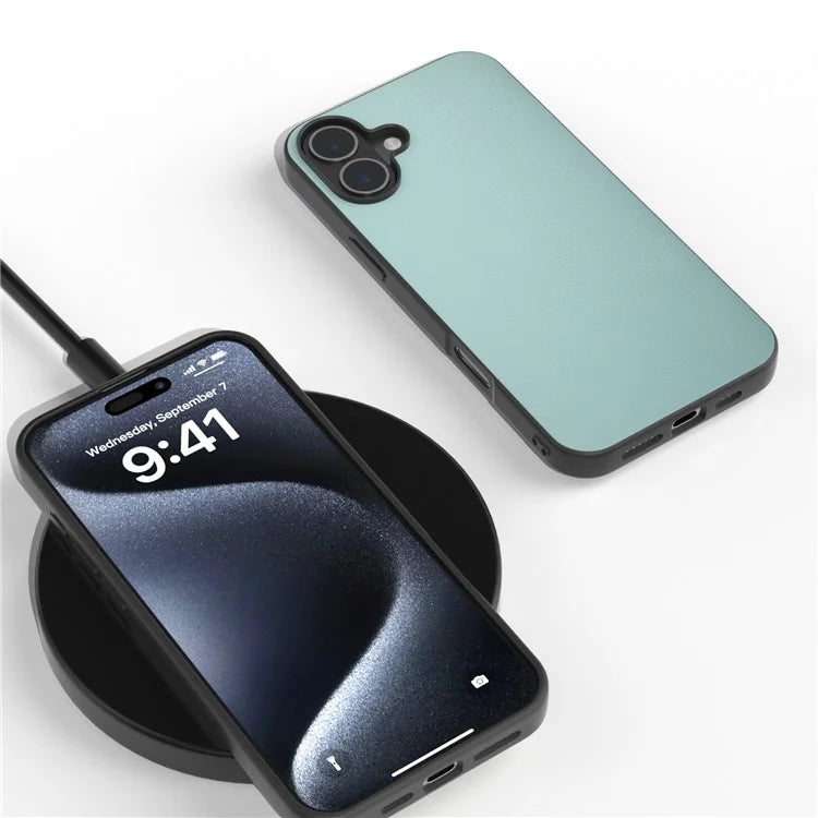 For iPhone 16 Plus Case Anti-Drop PU Leather Coated TPU+PC Phone Cover