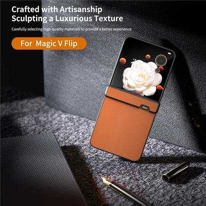 For Honor Magic V Flip 5G Case Hinge Protection PU Leather+PC Phone Cover