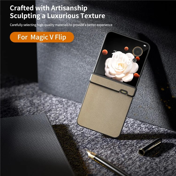 For Honor Magic V Flip 5G Case Hinge Protection PU Leather+PC Phone Cover