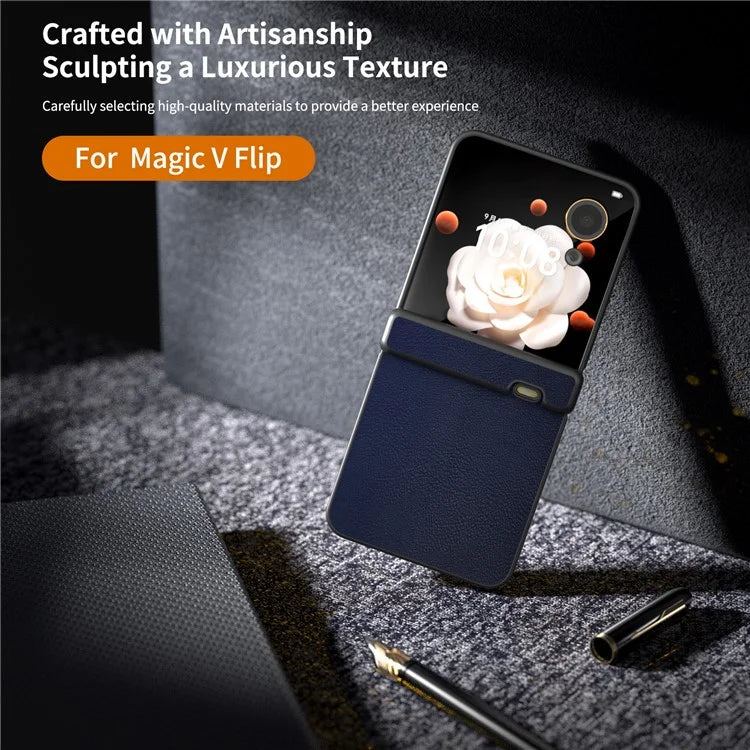 For Honor Magic V Flip 5G Case Hinge Protection PU Leather+PC Phone Cover