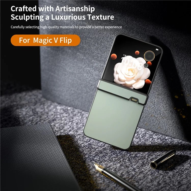 For Honor Magic V Flip 5G Case Hinge Protection PU Leather+PC Phone Cover