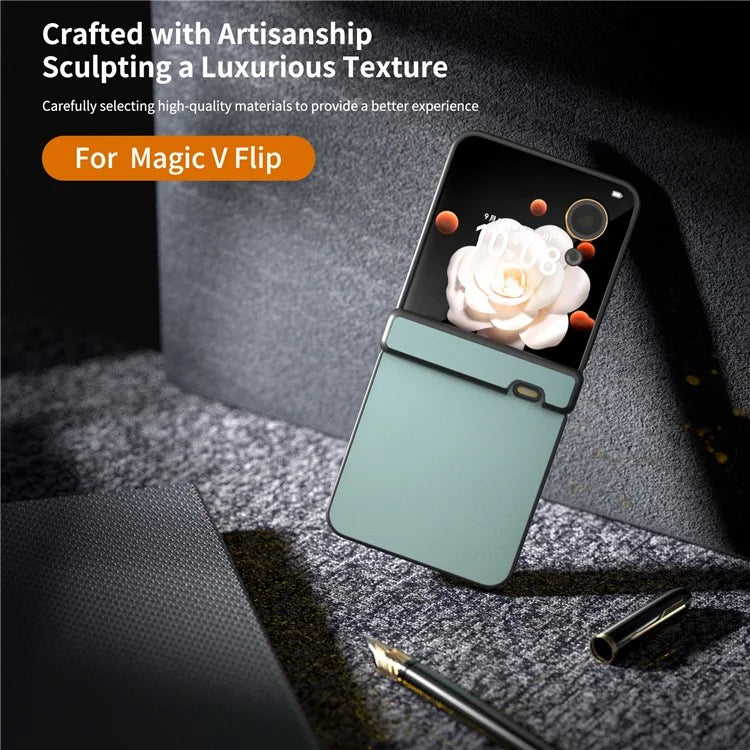 For Honor Magic V Flip 5G Case Hinge Protection PU Leather+PC Phone Cover