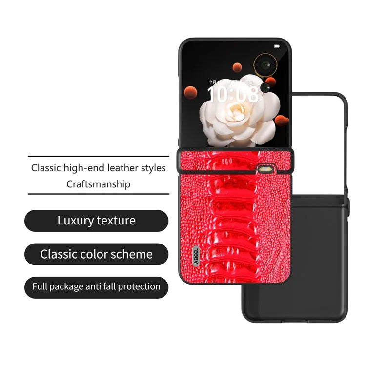 ABEEL For Honor Magic V Flip 5G Case Genuine Cow Leather+PC Cover Hinge Protection