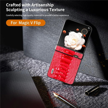 ABEEL For Honor Magic V Flip 5G Case Genuine Cow Leather+PC Cover Hinge Protection