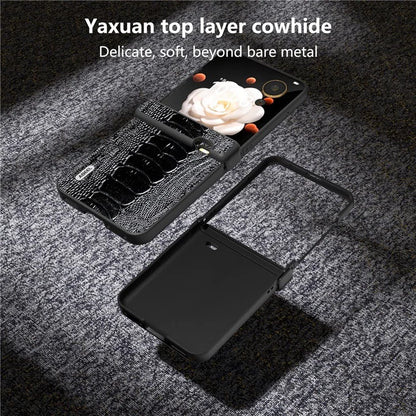ABEEL For Honor Magic V Flip 5G Case Genuine Cow Leather+PC Cover Hinge Protection