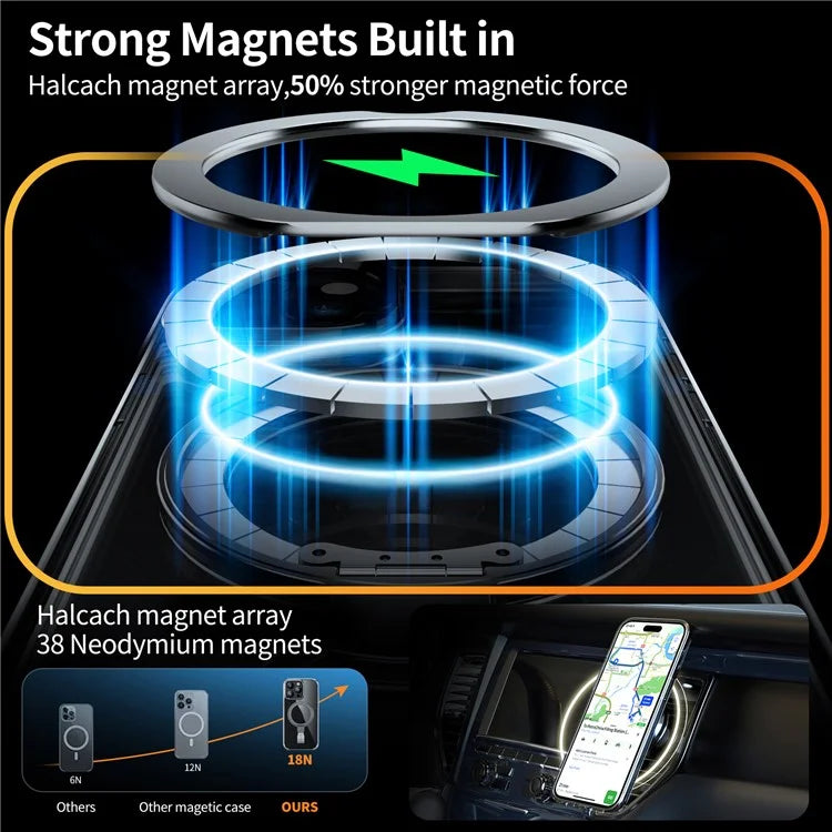 For iPhone 15 Plus Magnetic Case Clear PC Shockproof Phone Cover Grip Kickstand