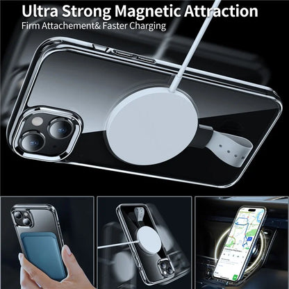 For iPhone 15 Plus Magnetic Case Clear PC Shockproof Phone Cover Grip Kickstand
