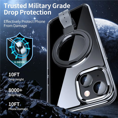 For iPhone 15 Plus Magnetic Case Clear PC Shockproof Phone Cover Grip Kickstand