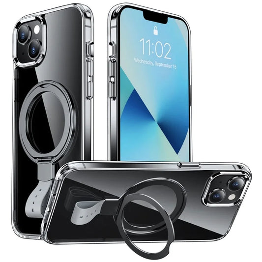 For iPhone 13 Case Magnetic Kickstand PC Drop Protection Phone Cover Clear Back
