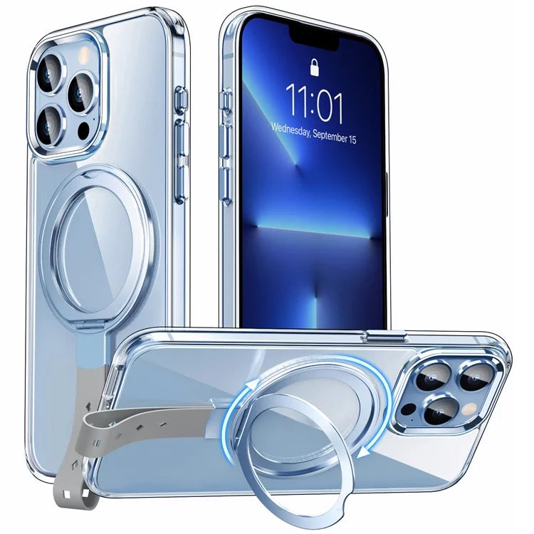 For iPhone 13 Pro Magnetic Case Shockproof Hard PC Phone Cover Rotatable Ring Holder Kickstand