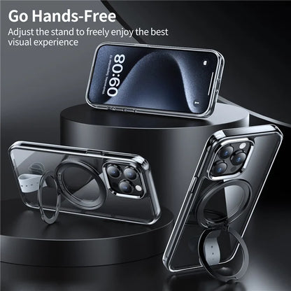 For iPhone 13 Pro Magnetic Case Shockproof Hard PC Phone Cover Rotatable Ring Holder Kickstand