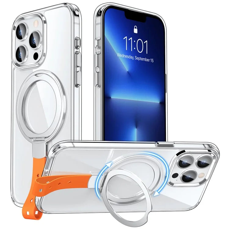 For iPhone 13 Pro Magnetic Case Shockproof Hard PC Phone Cover Rotatable Ring Holder Kickstand