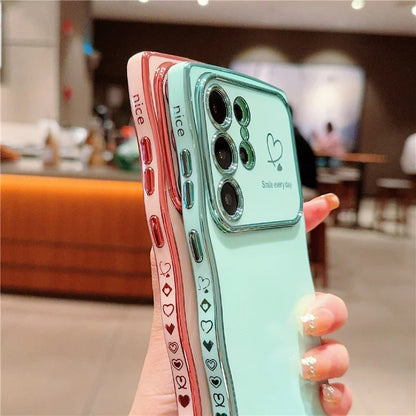 For Samsung Galaxy S24 Ultra Case Wave Frame with Love Heart Raised Camera Protection TPU Cover