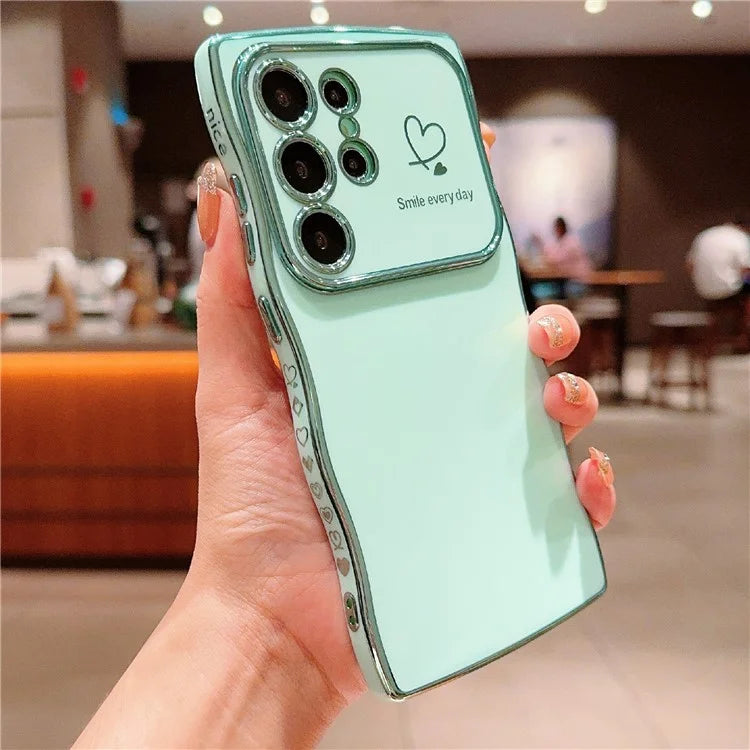 For Samsung Galaxy S24 Ultra Case Wave Frame with Love Heart Raised Camera Protection TPU Cover