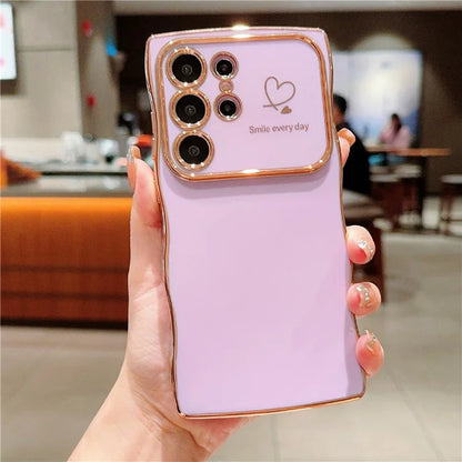 For Samsung Galaxy S24 Ultra Case Wave Frame with Love Heart Raised Camera Protection TPU Cover