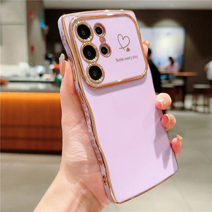 For Samsung Galaxy S24 Ultra Case Wave Frame with Love Heart Raised Camera Protection TPU Cover