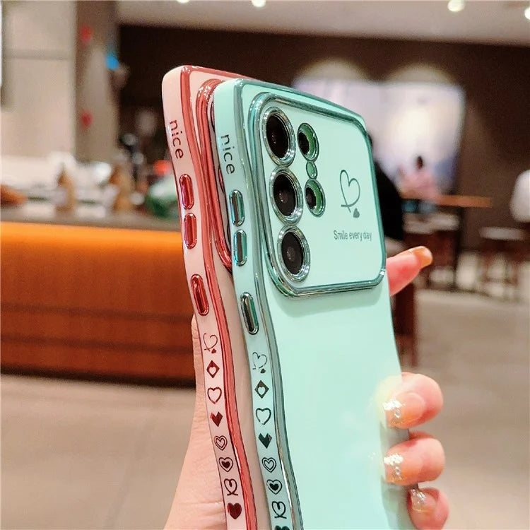 For Samsung Galaxy S24 Ultra Case Wave Frame with Love Heart Raised Camera Protection TPU Cover