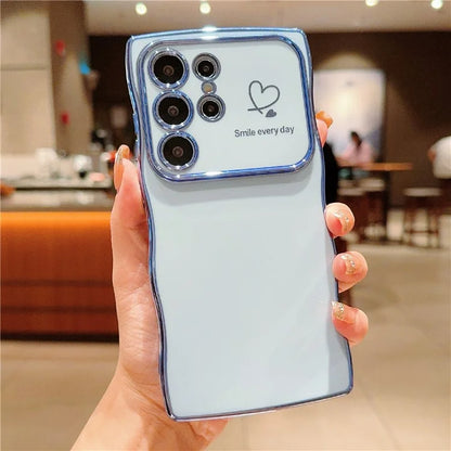 For Samsung Galaxy S24 Ultra Case Wave Frame with Love Heart Raised Camera Protection TPU Cover