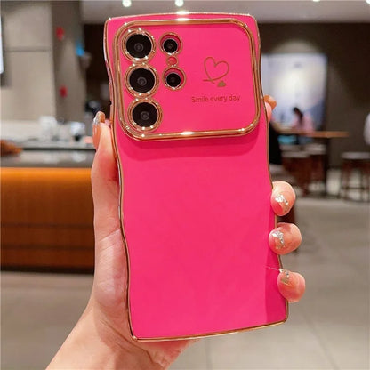 For Samsung Galaxy S24 Ultra Case Wave Frame with Love Heart Raised Camera Protection TPU Cover