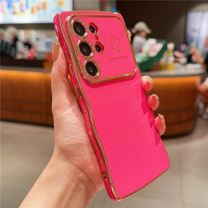 For Samsung Galaxy S24 Ultra Case Wave Frame with Love Heart Raised Camera Protection TPU Cover