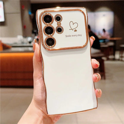 For Samsung Galaxy S24 Ultra Case Wave Frame with Love Heart Raised Camera Protection TPU Cover