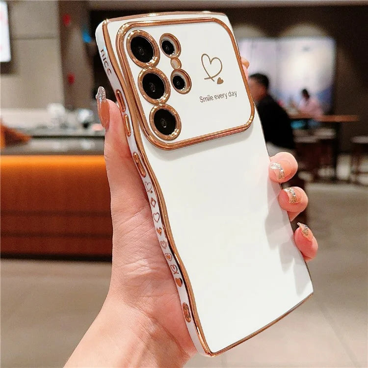 For Samsung Galaxy S24 Ultra Case Wave Frame with Love Heart Raised Camera Protection TPU Cover