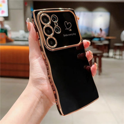 For Samsung Galaxy S24 Ultra Case Wave Frame with Love Heart Raised Camera Protection TPU Cover