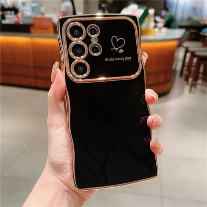 For Samsung Galaxy S24 Ultra Case Wave Frame with Love Heart Raised Camera Protection TPU Cover