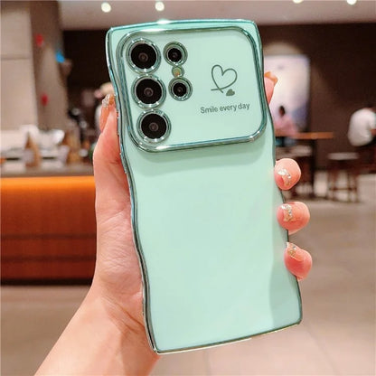 For Samsung Galaxy S23 Ultra Case Wave Frame with Love Heart Raised Camera Protection TPU Cover