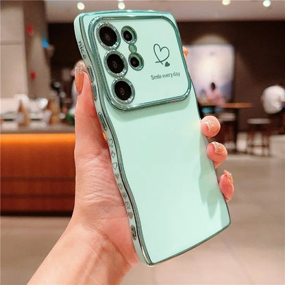 For Samsung Galaxy S23 Ultra Case Wave Frame with Love Heart Raised Camera Protection TPU Cover