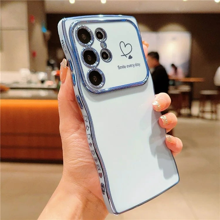 For Samsung Galaxy S23 Ultra Case Wave Frame with Love Heart Raised Camera Protection TPU Cover