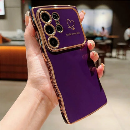 For Samsung Galaxy S23 Ultra Case Wave Frame with Love Heart Raised Camera Protection TPU Cover