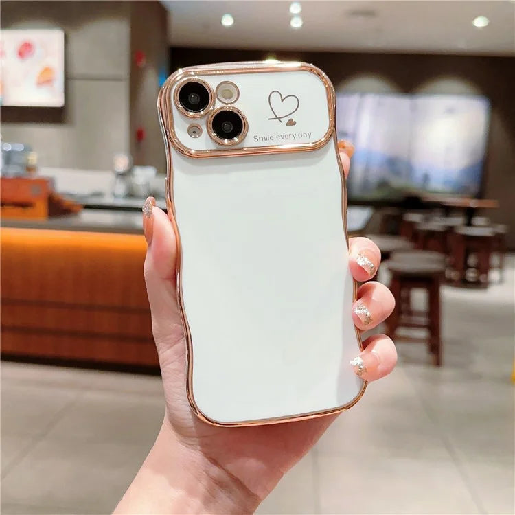 For iPhone 15 Plus Case Wave Frame with Love Heart Raised Camera Protection TPU Cover