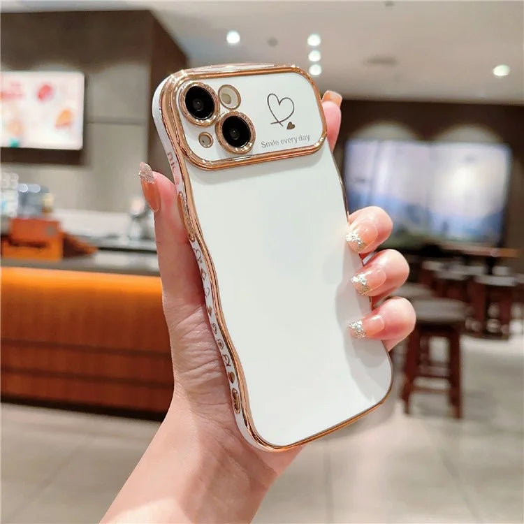For iPhone 15 Plus Case Wave Frame with Love Heart Raised Camera Protection TPU Cover