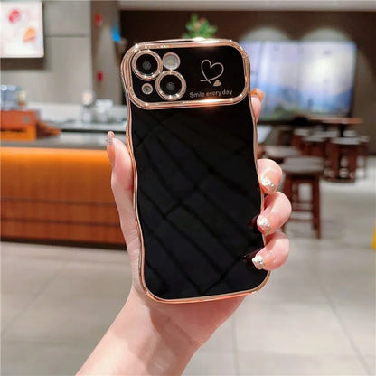 For iPhone 15 Plus Case Wave Frame with Love Heart Raised Camera Protection TPU Cover