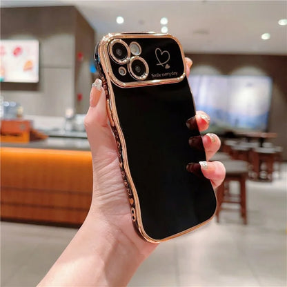 For iPhone 15 Plus Case Wave Frame with Love Heart Raised Camera Protection TPU Cover