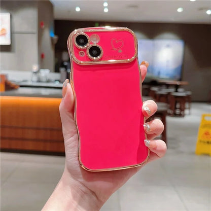 For iPhone 15 Plus Case Wave Frame with Love Heart Raised Camera Protection TPU Cover