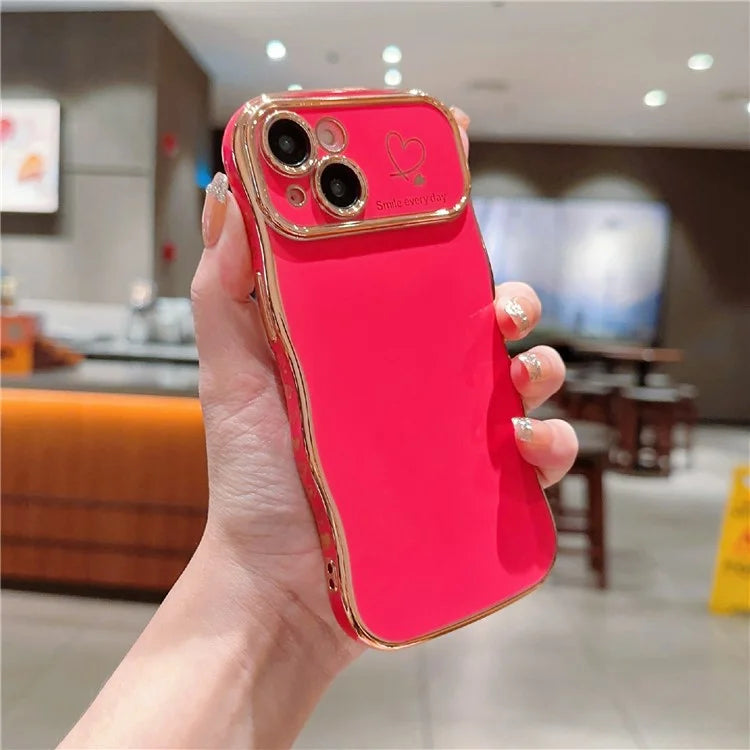 For iPhone 15 Plus Case Wave Frame with Love Heart Raised Camera Protection TPU Cover