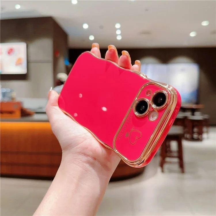 For iPhone 15 Plus Case Wave Frame with Love Heart Raised Camera Protection TPU Cover